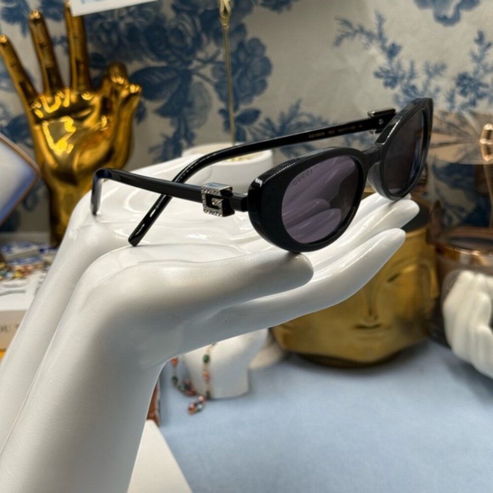 🆕 GUCCI 🧿 NWOT GG1680S Linea GG Logo Cateye Sunglasses, Black & Grey Lens - Picture 15 of 16
